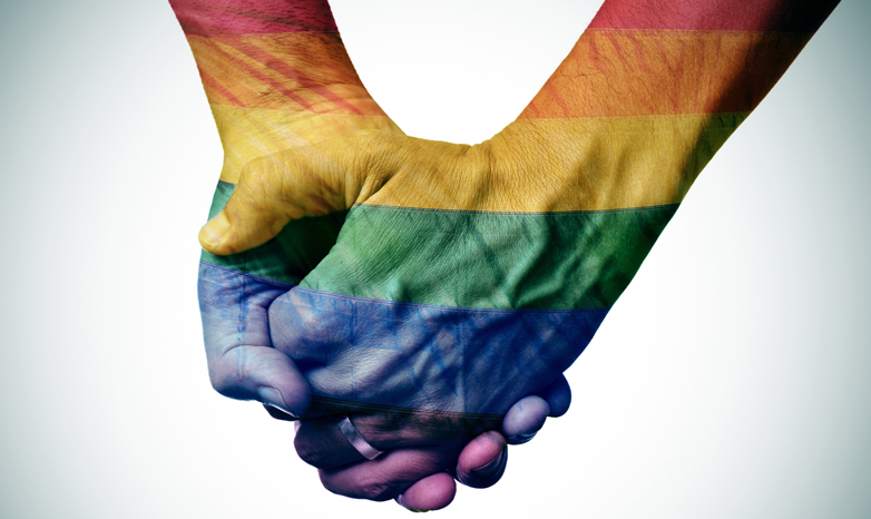 LGBT rainbow holding hands