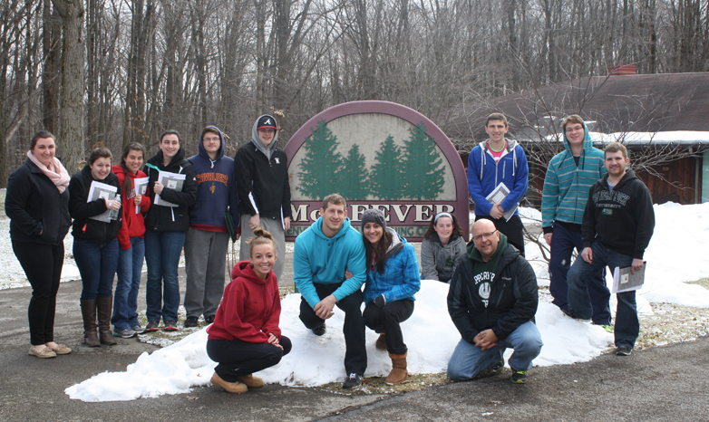 John Rindy and students on sophomore retreat