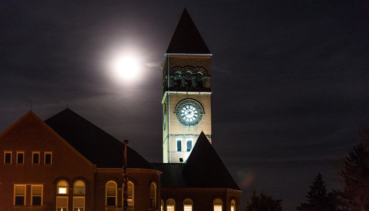 full moon on campus