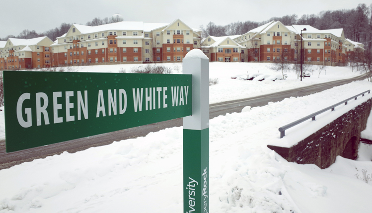 Street sign with snow