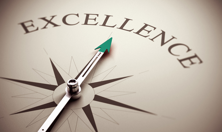 compass points toward the word excellence