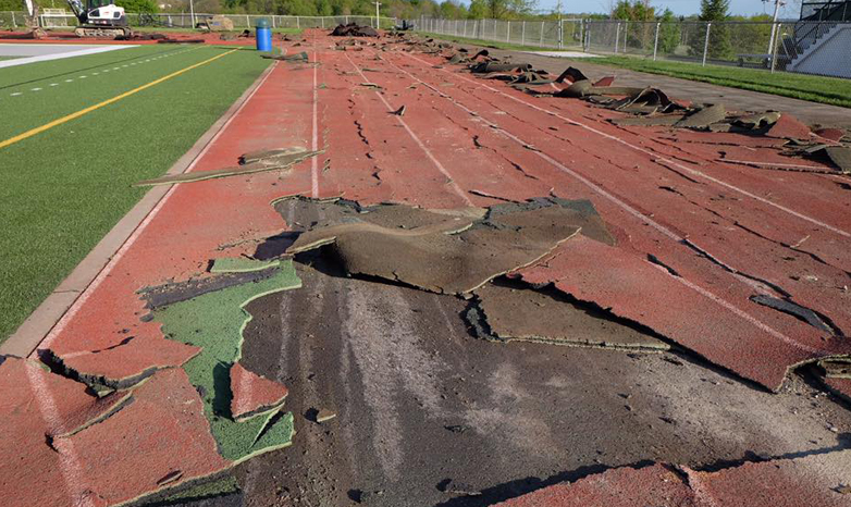 Mihalik-Thompson stadium old track being torn up