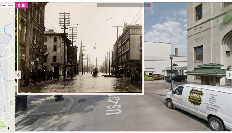 Modern photo overlay of 1933 Lawrence County street