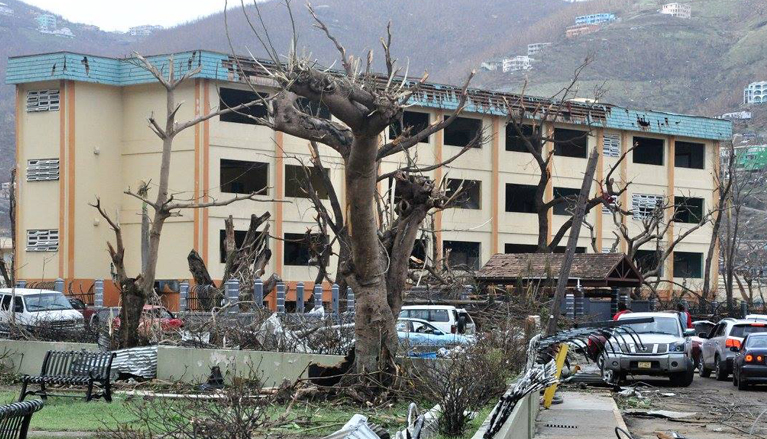 A high school in the British Virgin Islands that was ravaged during Hurricane Irma.