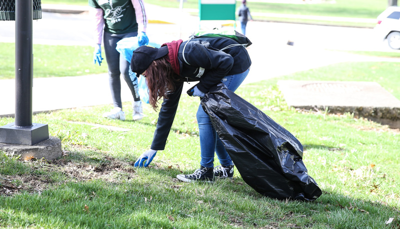 Students picking up trash
