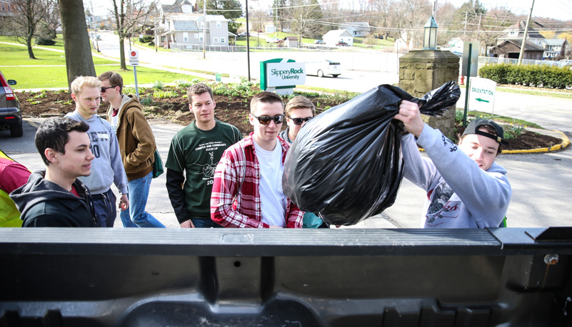 Students picking up trash