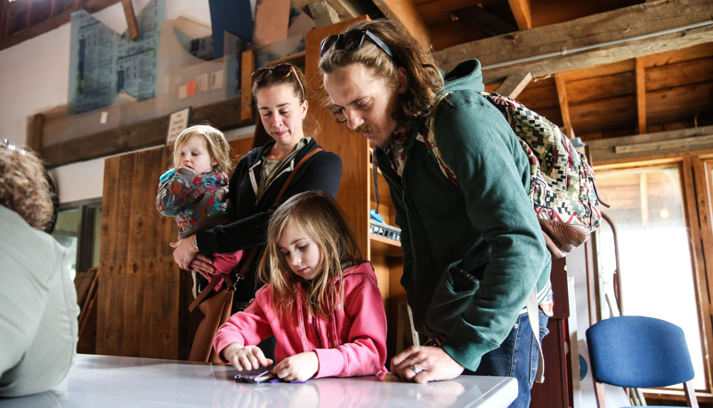 A family making crafts