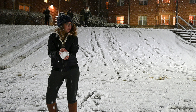 Student throwing a snowball