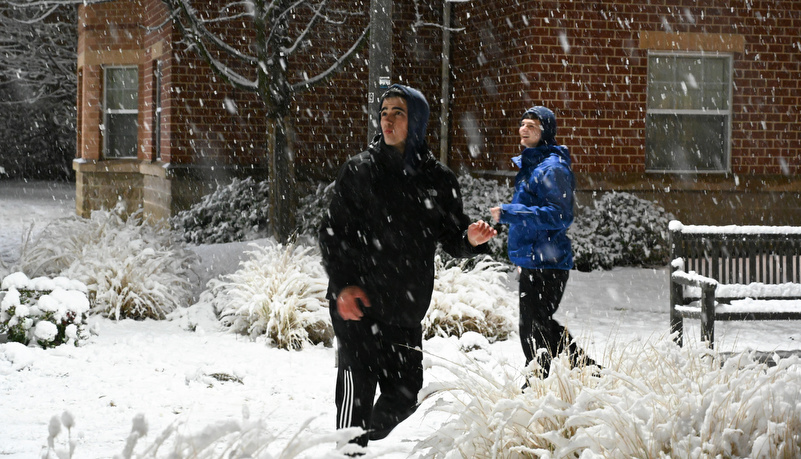 Students out in the snow storm