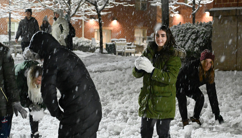 Students having a snowball fight
