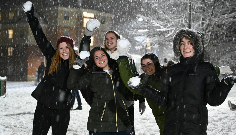 Students having a snowball fight