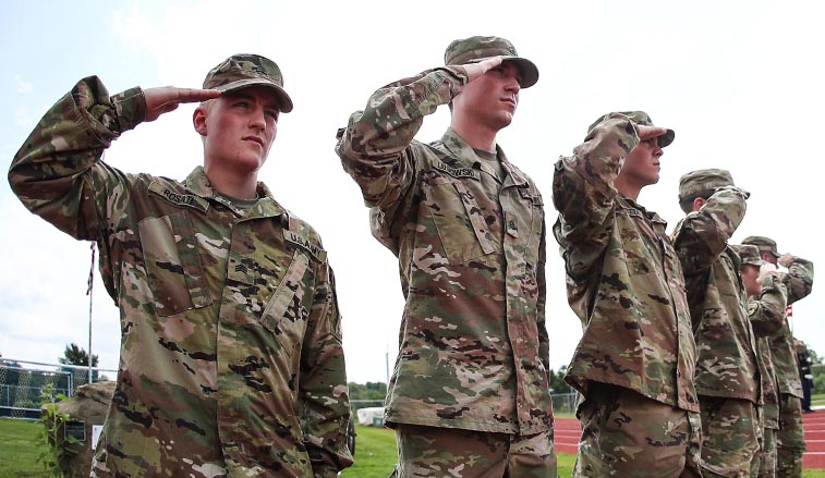 ROTC Students saluting