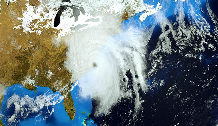 An illustration of Hurricane Florence making landfall on the eatern coast of the United States