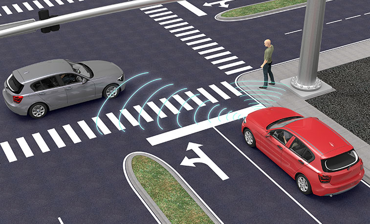 Driverless cars at an intersection