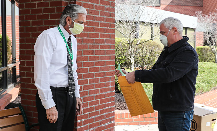 Jack Livingston delivering face shields to Grove City Medical Center