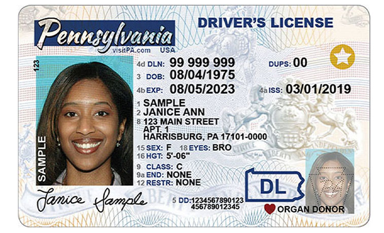 Sample of a Pennsylvania Real ID