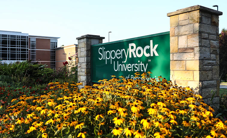 SRU sign with flowers