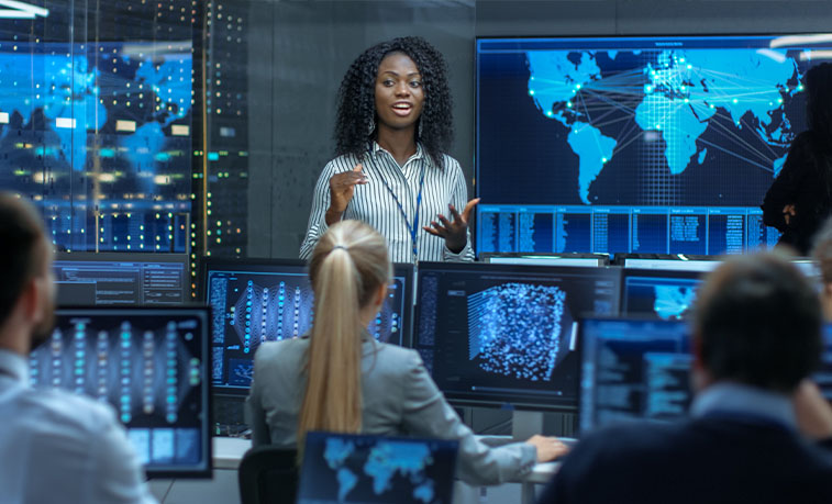Woman addressing cybersecurity