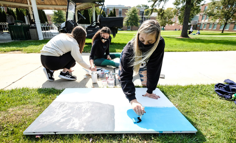 Students participating in an on campus event