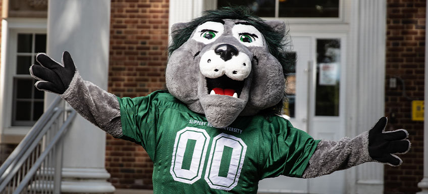 Rocky welcoming you to campus