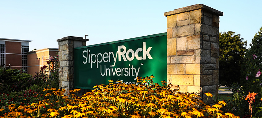 SRU Entrance with flowers