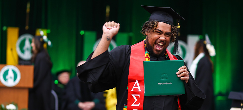 Student celebrating graduation