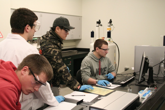 Chemistry students working in a lab