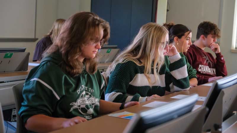 Students taking language test