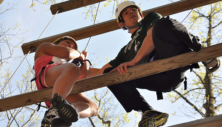 Students on obstacle course