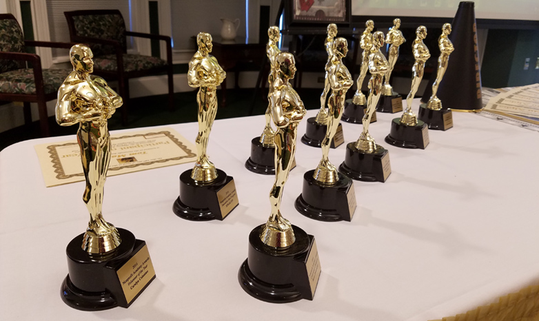 Awards on a table