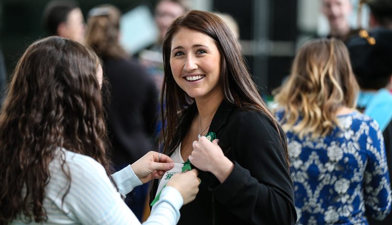 Student wearing award ribbons