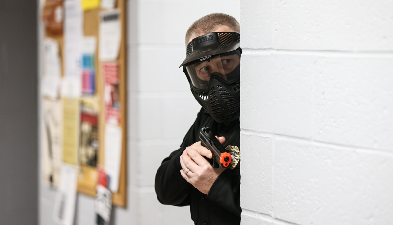 Police clear a hall