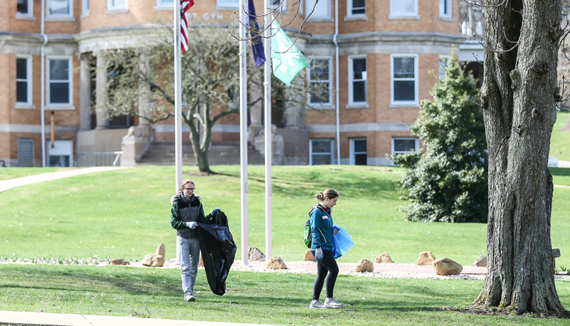 Students picking up trash