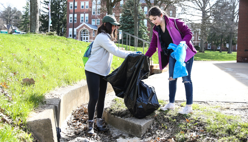 Students picking up trash