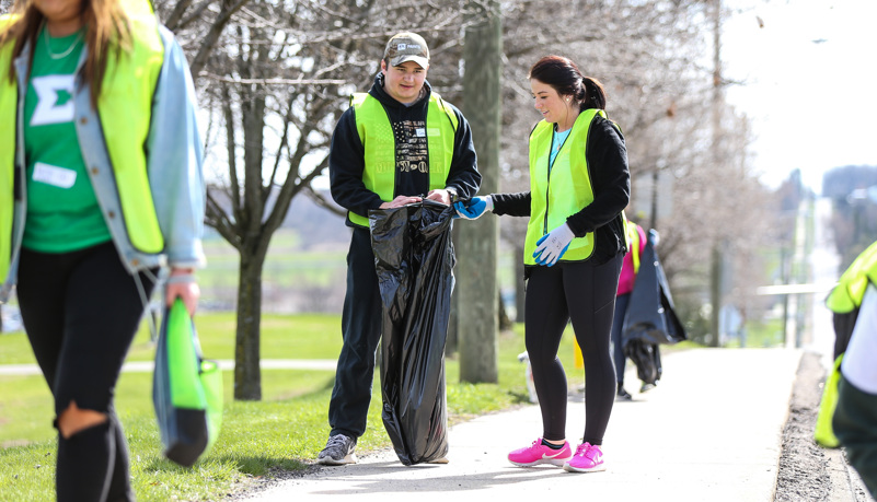 Students picking up trash