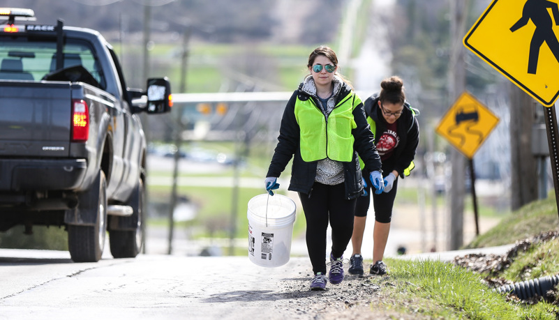 Students picking up trash