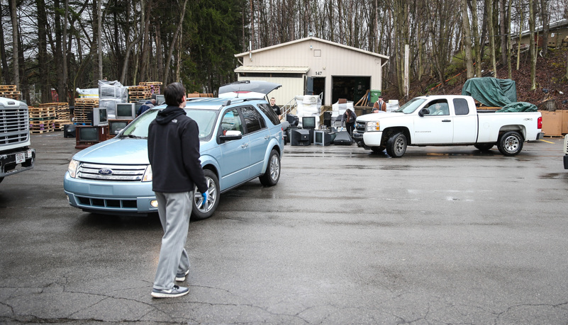 Vehicles backing up to be unloaded