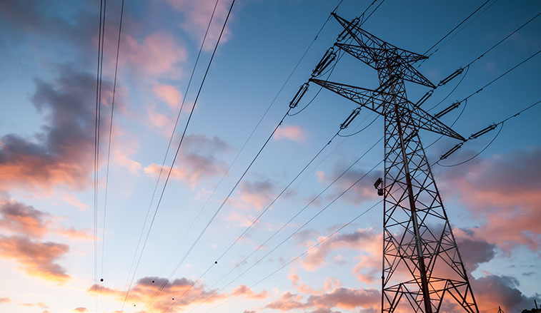 Power lines at sunset