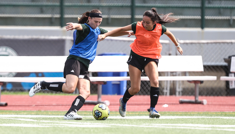 Women playing soccer