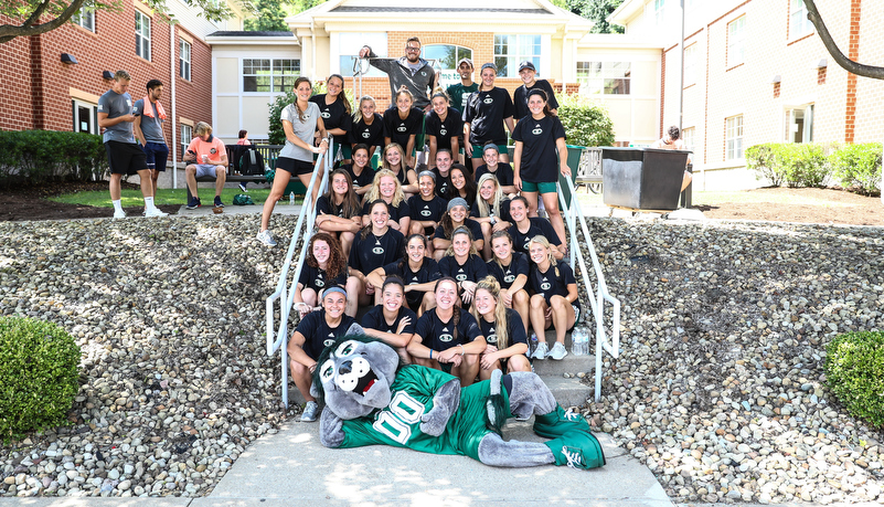 Women's soccer team poses for a photo