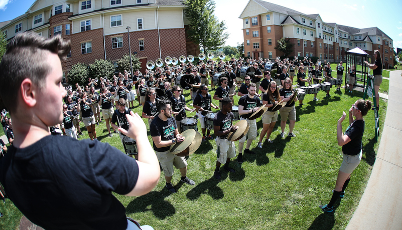 The marching band performs