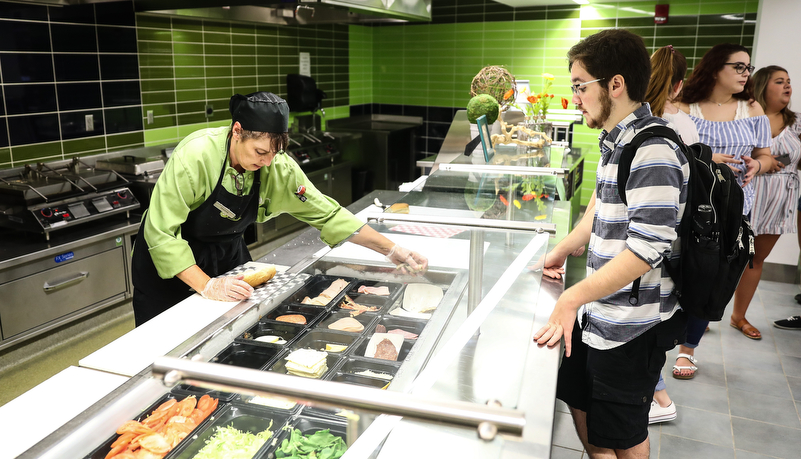 Students getting food at Rocky's