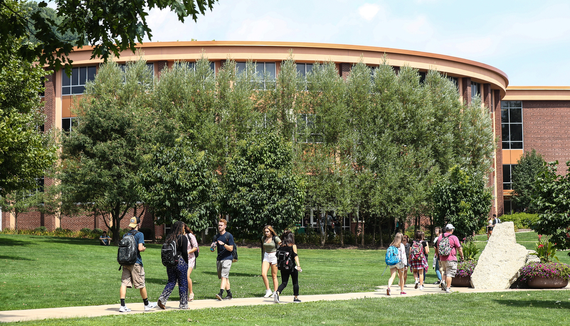 Students walking on campus