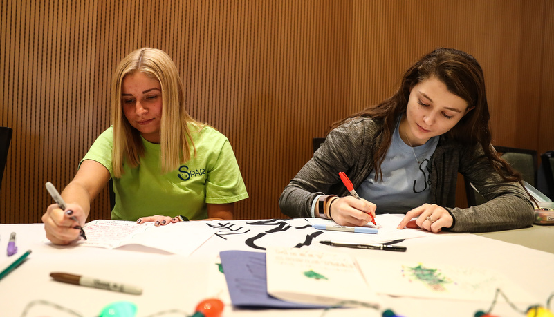 Students making greeting cards