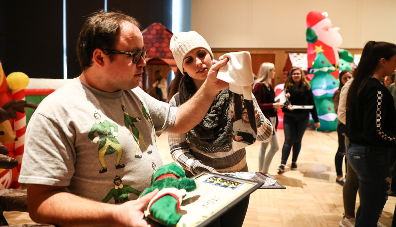 Students making custom stockings