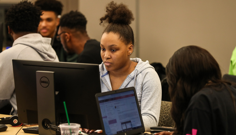 Student working on a computer