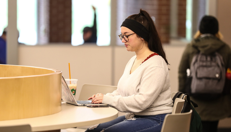 Student typing a paper