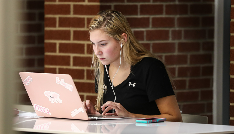 Woman working on a laptop