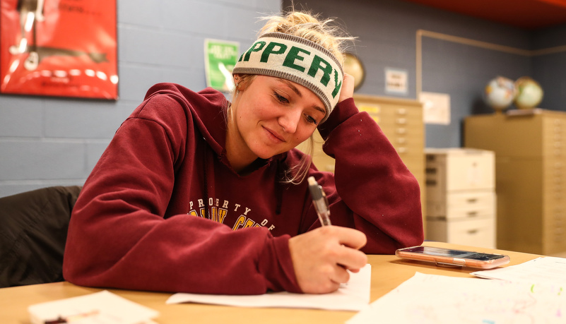 Woman reviewing material