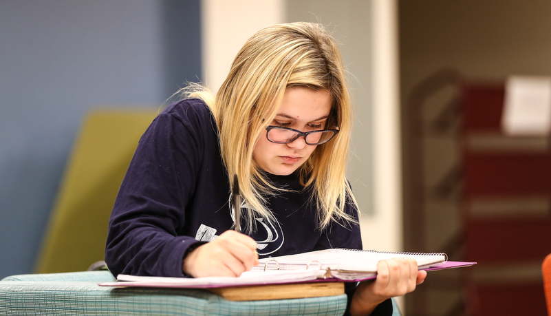 Woman reviewing material